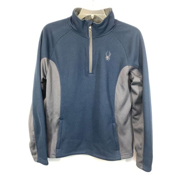 Spyder Men's Colorblock Mock Neck 1/4 Zip Pullover Sweater Blue Gray Size Large - Picture 1 of 8